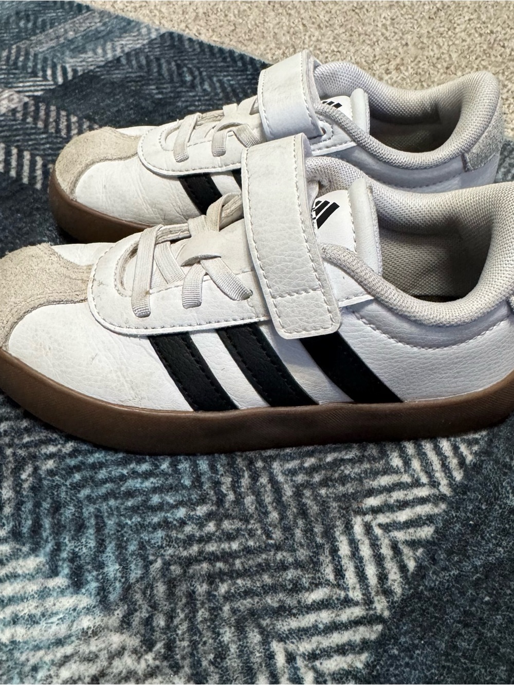 adidas Kids White Sneakers with Black Stripes and Brown Sole - Picture 2 of 4